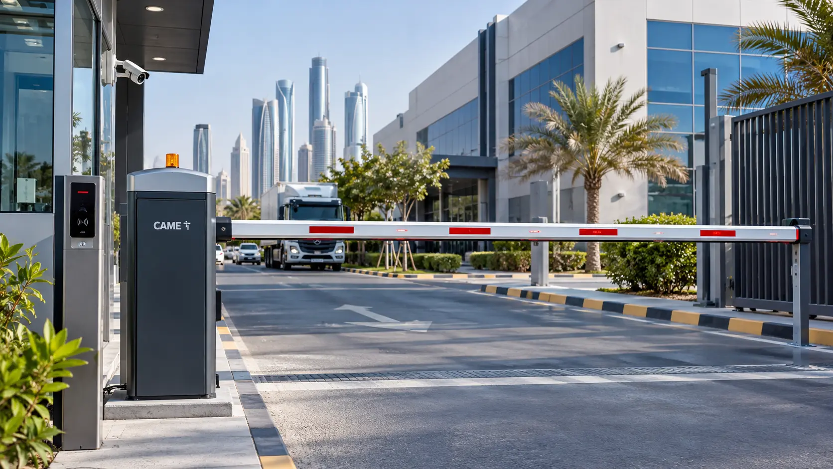 Automatic vehicle access barrier at a property entrance